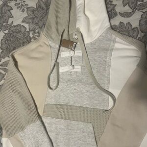 Beige and Gray Patchwork Hoodie